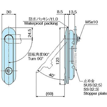 ステンレス防水平面スイングハンドル ホシモト