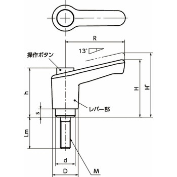 LECMS ミニプラクランプレバー(おねじ) - 操作ボタンつき NBK(鍋屋バイテック会社)