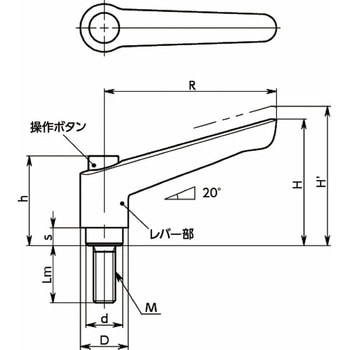 LEM プラクランプレバー(おねじ) - 操作ボタンつき - NBK(鍋屋バイテック会社)