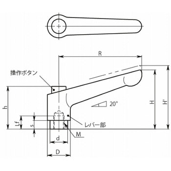 クランプレバー(めねじ) - 操作ボタンつき NBK(鍋屋バイテック会社)
