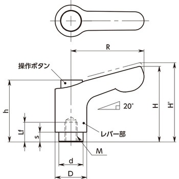 ミニクランプレバー(めねじ) - 操作ボタンつき NBK(鍋屋バイテック会社)