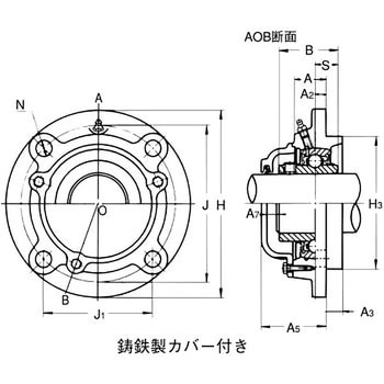 印ろう付き丸フランジ形ユニット 鋳鉄製カバー付き 片側ゴムシール付き 旭精工