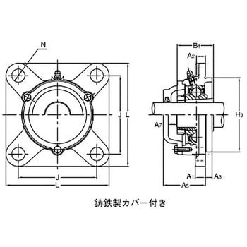 重荷重用印ろう付き角フランジ形ユニット テーパ穴 鋳鉄製カバー付き