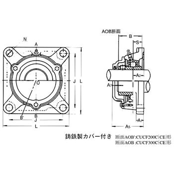 重荷重用角フランジ形ユニット 鋳鉄製カバー付き 片側ゴムシール付き 旭精工
