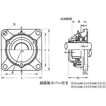 重荷重用角フランジ形ユニット 鋳鉄製カバー付き 片側軸端 旭精工