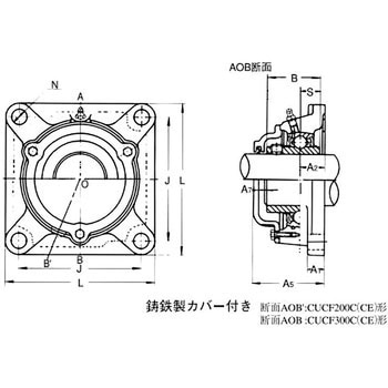 重荷重用角フランジ形ユニット 鋳鉄製カバー付き 片側軸端 旭精工
