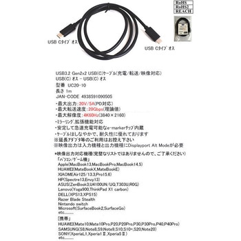 USBケーブル 1m C-C (USB3.2 Gen2x2 20Gbps) カモン