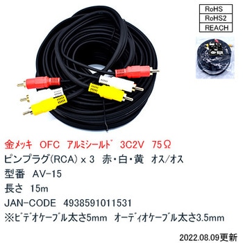 AVケーブル 3P-3P両端RCAプラグ OFC金メッキ カモン