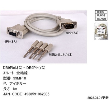 99MF10 RS-232Cストレートケーブル1.0m(M-F) 1本 カモン 【通販