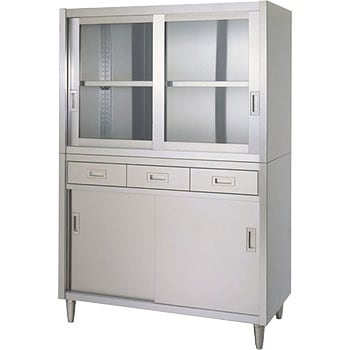 SUS430 戸棚(片面/引出付・上アクリル戸・下ステンレス戸) シンコー