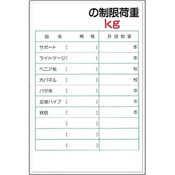 安全標識(揚重機の荷重表示) つくし工房