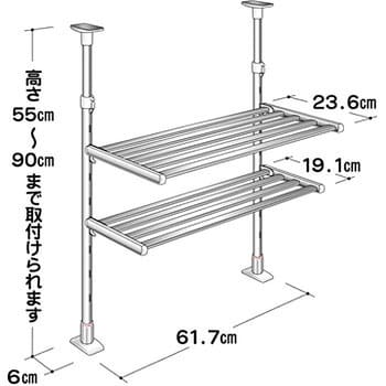 TP2-60 つっぱり棚2段・幅60cm TAKUBO 幅614mm奥行236mm高さ550～900mm ...