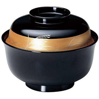 羽反雑煮椀 黒金帯すすき 手塗漆、手描き蒔絵 木質 - 福井クラフト