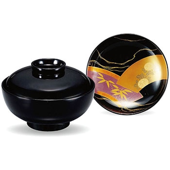 木製 煮物椀 黒漆塗/見返し扇面 磨蒔絵 木 福井クラフト
