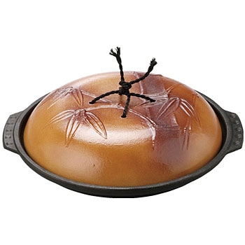 92989950 竹柄陶板 陶器風茶 親・蓋セット (フッ素加工) AL 1個 福井