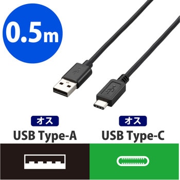 USBケーブル C-A Type-Cコネクタ 3A出力 ブラック エレコム