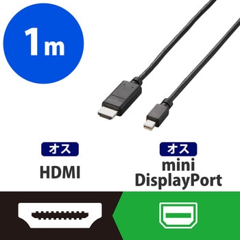 AD-MDPHDMI10BK HDMI変換ケーブル ミニディスプレイポート-HDMI デジタル音声出力 1本 エレコム 【通販モノタロウ】