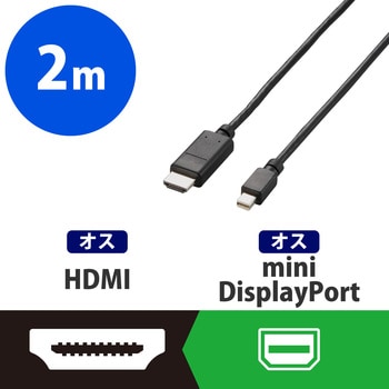 AD-MDPHDMI20BK HDMI変換ケーブル ミニディスプレイポート-HDMI デジタル音声出力 1本 エレコム 【通販モノタロウ】