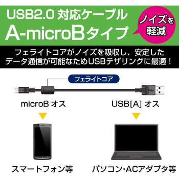 U2C-AMBF2U12BK USBケーブル microB-A 2A対応 1本 エレコム 【通販