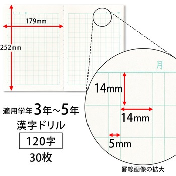 Slk1 科目名入り かんじドリル1字 日本ノート 14mmマス 15 8罫 セミb5サイズ 1冊 通販モノタロウ