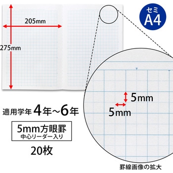スクールノート セミA4 チェック柄 5mm方眼罫 - 日本ノート