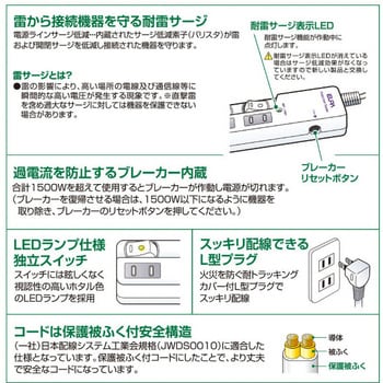 まとめ） ELPA LEDランプスイッチ付タップ 横挿し 4個口 2m WLS