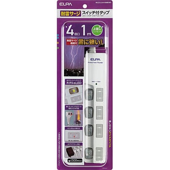 スイッチ付タップ 電源タップ  個別LEDスイッチランプ 上挿し 耐雷サージ付き ELPA