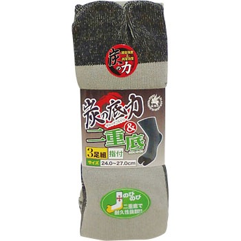 8510 炭の力 二重底ソックス タビ型 富士手袋工業 天牛 サイズ 24 27cm 機能 消臭 吸水 1パック 3足 通販モノタロウ