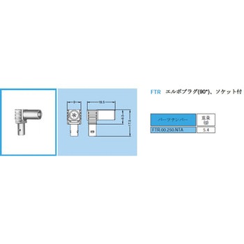 同軸00.250用エルボプラグ(90°)、ソケット付 00シリーズ LEMO