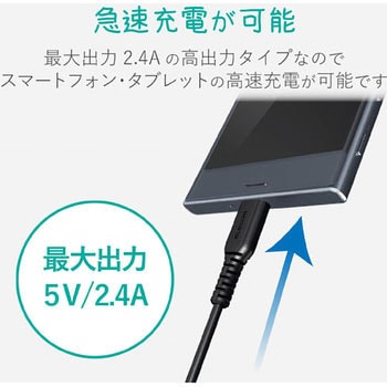 スマホ充電器 タブレット充電器 AC 1.5m 2.4A出力 microB USBポート1 ケーブル一体型 1年保証 エレコム