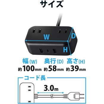 電源タップ (コンセント×2 Type-C×1 USB-A×2) PD対応 エレコム