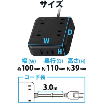 電源タップ (コンセント×4 Type-C×1 USB-A×2) PD対応 エレコム