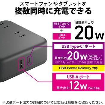 電源タップ (コンセント×4 Type-C×1 USB-A×1) PD対応 エレコム