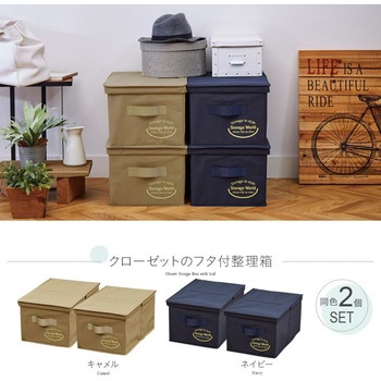 クローゼットのフタ付整理箱2個組 アイメディア