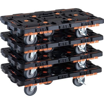 まとめ買い 連結式樹脂製平台車 ビートル 700X450 自在5輪 内2輪ストッパー付 柵付 4台セット - TRUSCO
