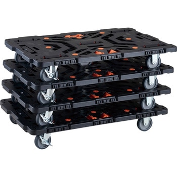 まとめ買い 連結式樹脂製平台車 ビートル 900X600 自在3輪 内2輪ストッパー付 柵 とめたろう付 4台セット TRUSCO