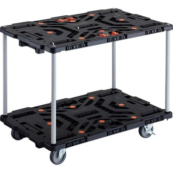 連結式樹脂製2段台車 ビートル 900X600 自在5輪 内2輪ストッパー付 とめたろう付 ハンドルなし TRUSCO