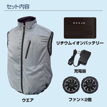 【超美品・強力】ブレイン　胸スイッチ式空調服12V強力風量タイプフルセットタイプ