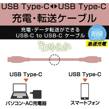USBケーブル C-C Type-Cケーブル PD 60W対応 断線しにくい やわらかい シリコン素材 エレコム