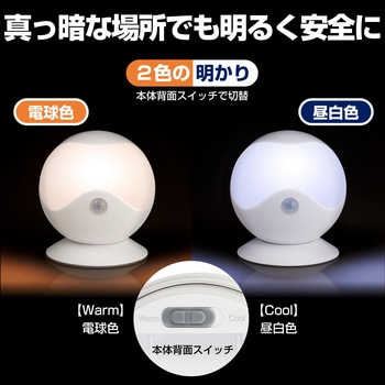LED 人感センサーライト 調光可能 電池式 防雨 人感センサー 球型 マグネット式 ネジ止め可 3WAY ELPA