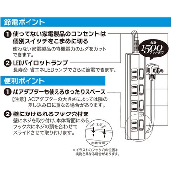 LED個別スイッチ付電源タップ 雷ガード トラッキング火災防止プラグ オーム電機