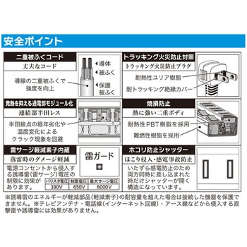 LED個別スイッチ付電源タップ 雷ガード トラッキング火災防止プラグ オーム電機