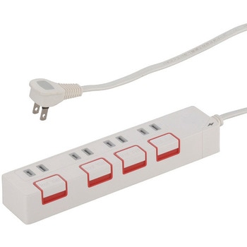 ランプレス個別スイッチ付電源タップ 雷ガード トラッキング火災防止プラグ オーム電機
