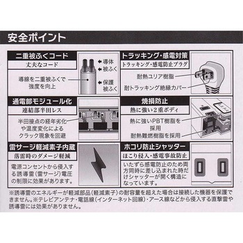 ランプレス個別スイッチ付電源タップ 雷ガード トラッキング火災防止プラグ オーム電機