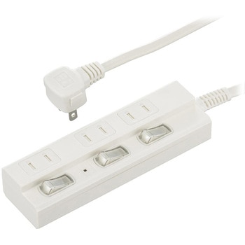 LED個別スイッチ付電源タップ3個口  雷ガード ホコリシャッター オーム電機