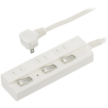 LED個別スイッチ付電源タップ3個口  雷ガード ホコリシャッター オーム電機