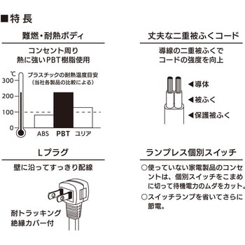 ランプレス個別スイッチ付電源タップ 3個口 オーム電機