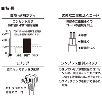 ランプレス個別スイッチ付電源タップ トラッキング火災防止プラグ オーム電機