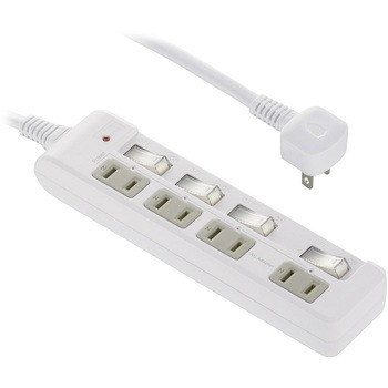 発煙ガード個別押しボタンスイッチ付き電源タップ 雷ガード オーム電機