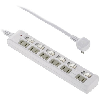 発煙ガード個別押しボタンスイッチ付き電源タップ 雷ガード オーム電機